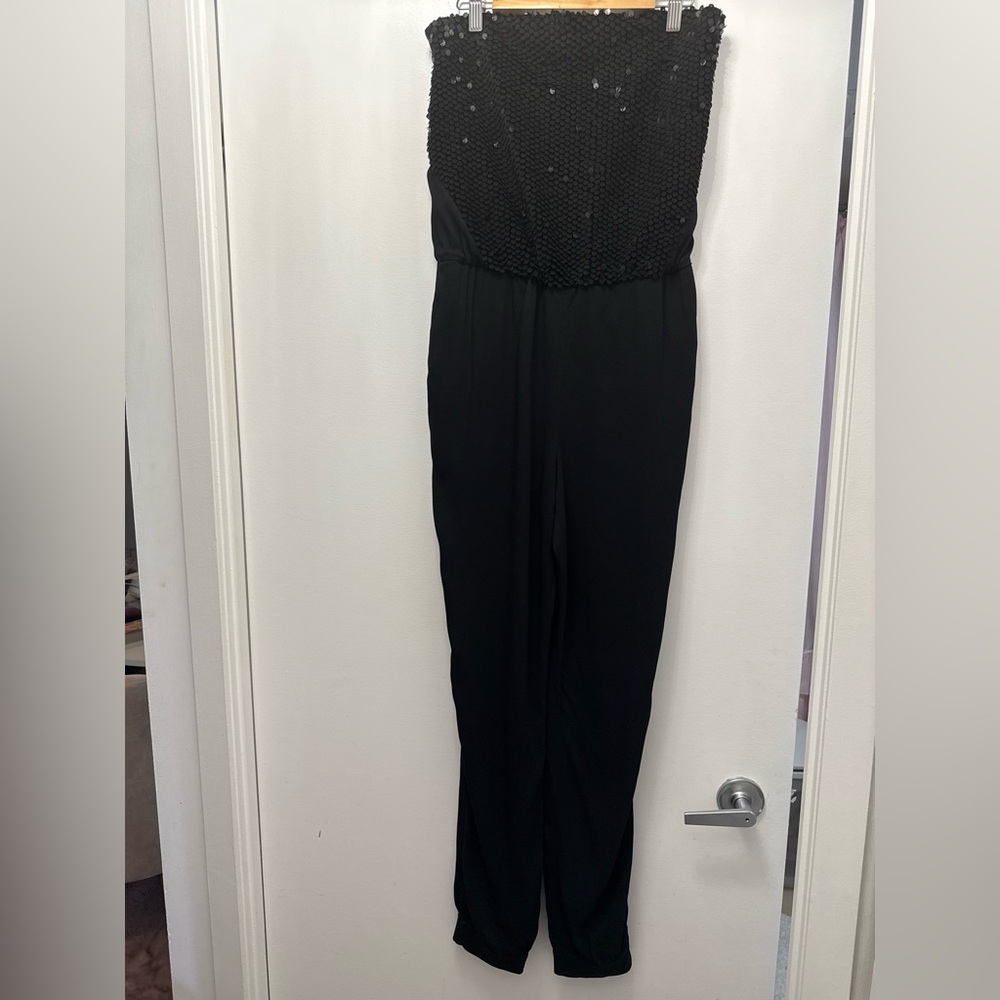 Sachin and babi black strapless jumpsuit with sequins